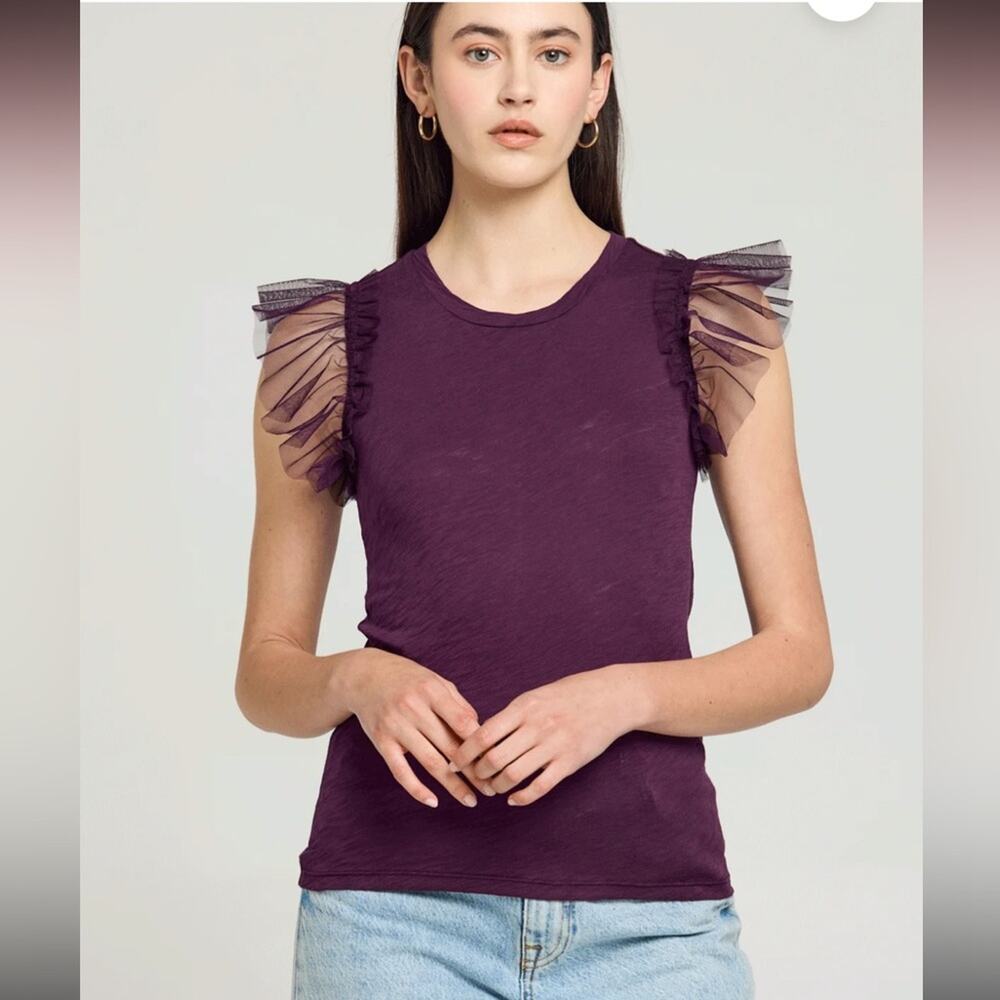 NWT Goldie $115 Purple Ruffle Sleeve Top Size S